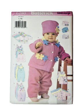 Vintage Butterick Sewing Pattern 6280 Infant Jacket Vest Jumper Jumpsuit Hat